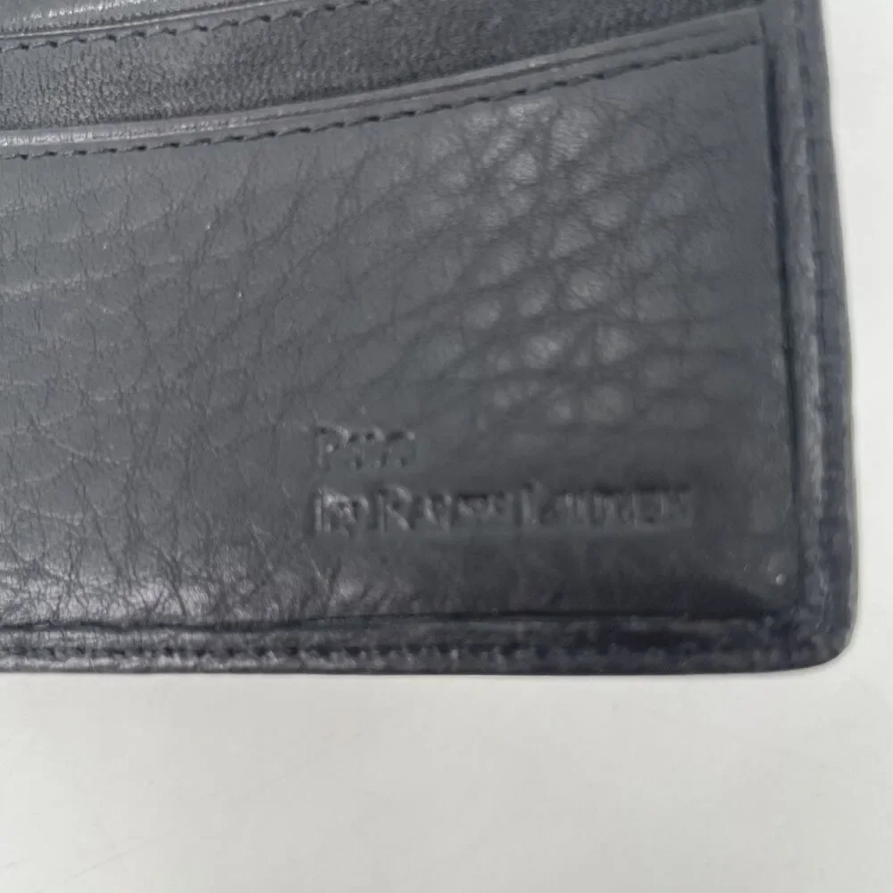 Polo Ralph Lauren CATALINA Pass Case Black Pebbled Leather Bifold Wallet NEW